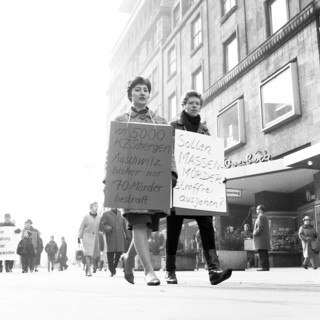 A protest of leftists and pacifists in the centre of Essen in 1965 turned against a glorification of Nazi crimes with a protest