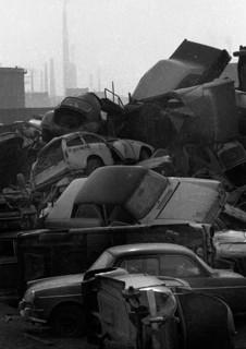 Pile of scrap cars on 25. 2. 1972 in Duisburg