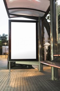 Blank white mockup of bus stop vertical billboard