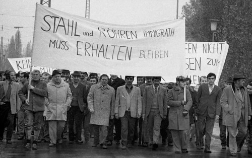 Employees of the Duesseldorf -Reisholz steel and tube works demonstrated on 6 November 1973 in Langenfeld-Immigrath against the loss of jobs