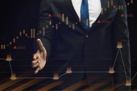 Business infographics hologram made by businessman