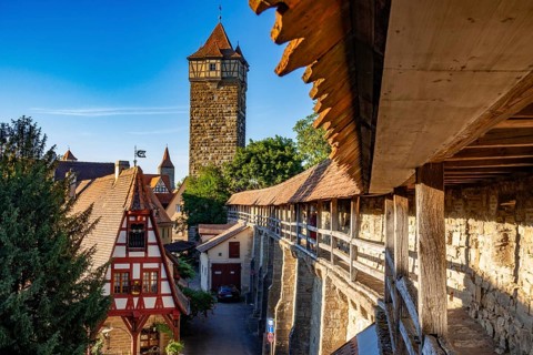 Historic town wall with battlements