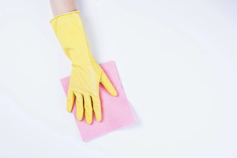 Janitor cleaning with duster white background