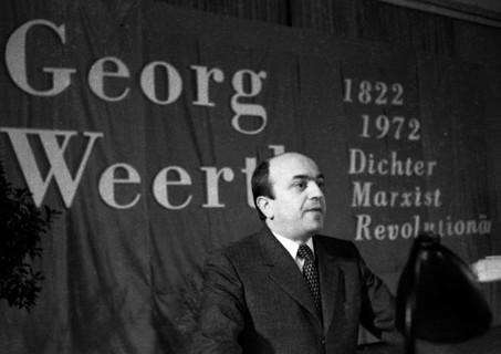 The 150th birthday of the poet Georg Weerth was celebrated with an event in his native town of Detmold on 17 February 1972. Gerd Deumlich at the lectern. Germany