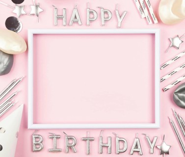 Birthday ornaments pink background