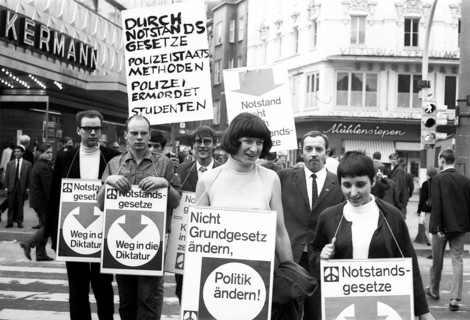 Leftists and students protesting in Dortmund in 1967 against the emergency laws and the murder of student Benno Ohnesorg