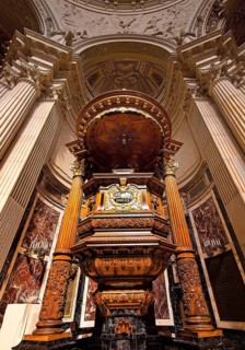 Interior view of Berlin Cathedral with pulpit