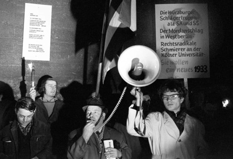 Cologne leftists demonstrated against neo-Nazis and international fascism through the city centre on 10. 11. 1968