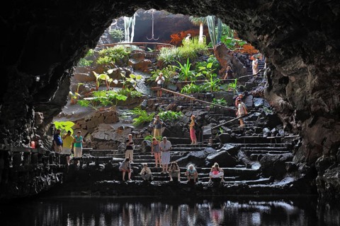 The grotto with the pond of white crabs in Jameos del Agua