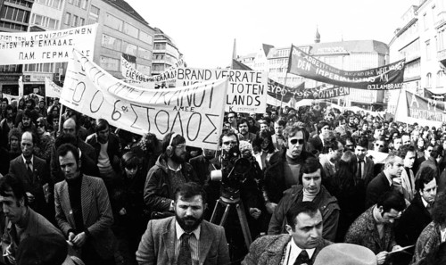 Greeks and Germans demonstrated in Bonn on 10. 3. 1973 against the Greek military junta and for freedom in Greece
