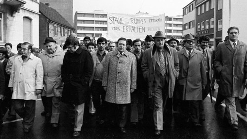 Employees of the Duesseldorf -Reisholz steel and tube works demonstrated on 6 November 1973 in Langenfeld-Immigrath against the loss of jobs