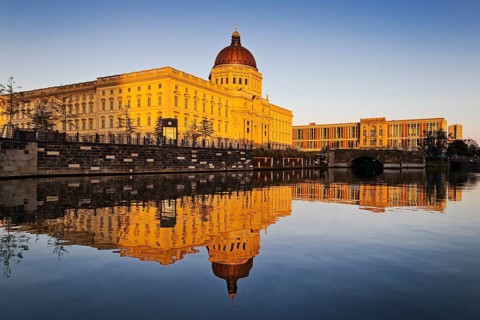 Humboldt Forum with Spree in late evening light