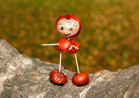 Cute chestnut figure on birch trunk