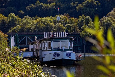 Restaurant ship Thetis on the reservoir on the Ruhr Valley Cycle Path