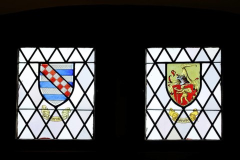 Two historical coats of arms of the Bechtermuenze and Gutenberg families