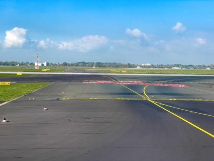View of apron taxiway taxiway access from runway runway with markings inscriptions for pilots