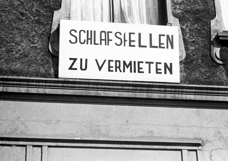 A sign in the north of Dortmund announces 'Dormitories for rent'