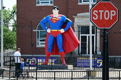 Statue of Superman in the historic centre of Metropolis