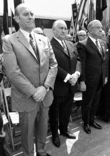 The Sudeten German Day of the Expellees took place in 1972 on 21. 5. 1972 in Stuttgart. Walter Becher . left N. N. Alfons Goppel l. to r. Germany