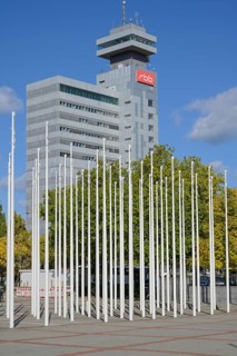 Flagpoles in front of the fairground