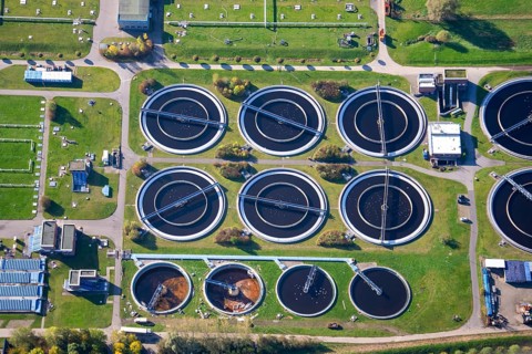 Aerial view of the Hetlingen sewage treatment plant