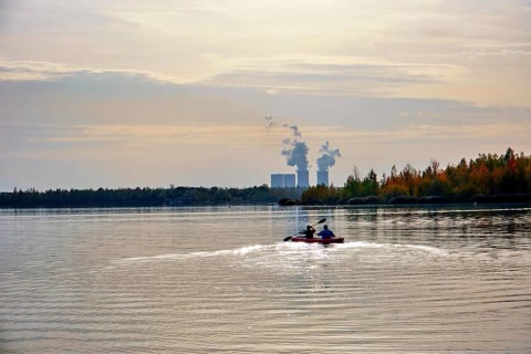 Lake Stoermthal recreation area near Leipzig in the evening light