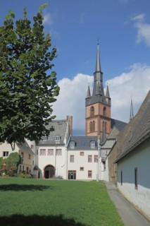 View of the tower of the Gothic St. Valentinus and Dionysius Church in Kiedrich