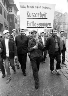 4000 workers of the steelworks Suedwestfalen AG took to the streets in Hagen on 4 October 1971 to protest for their jobs