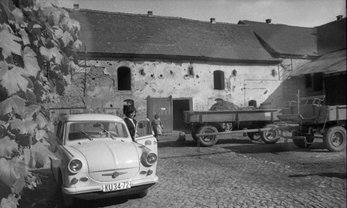 The picture was taken in the years 1965 to 1971 and shows a photographic impression of everyday life in this period of the GDR. Halle district . LPG. Chairman with new car