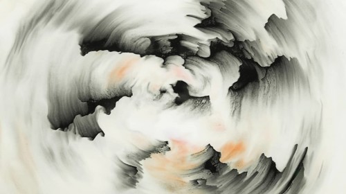 Black color brush strokes forming circular shape white surface