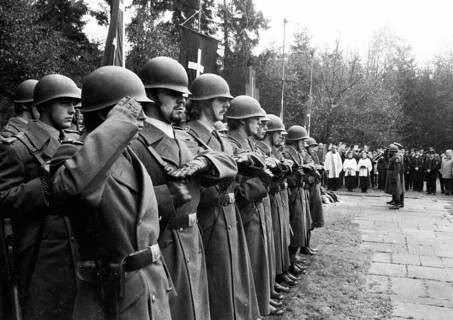 A meeting of the traditional associations of the Waffen- SS to honour their dead of the 6th SS Division North on 14. 11. 1971 in Hunrueck was accompanied by the Bundeswehr with officers and a squad of...
