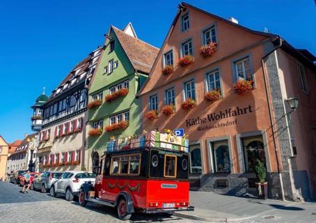 Decorated vintage bus in front of the house of Kaethe Wohlfahrt Christmas Village