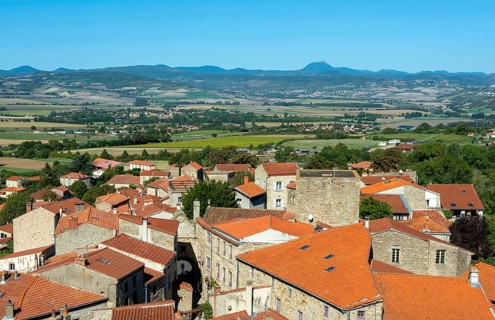 View on the Auvergne volcanoes from the tower of Montpeyroux labelled Les Plus Beaux Villages de France