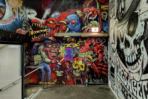 Grafittis at the entrance to the underground station Heinrich-Heine-Strasse