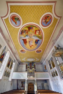 Organ loft and ceiling frescoes