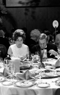 Banquet and ball at the Duesseldorf Hilton Hotel in 1966 accompanied by protest with reference to misery and terror in Brazil