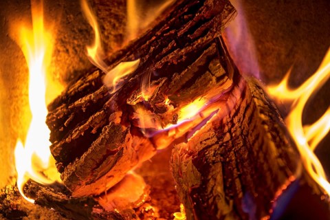 Burning log in the fireplace