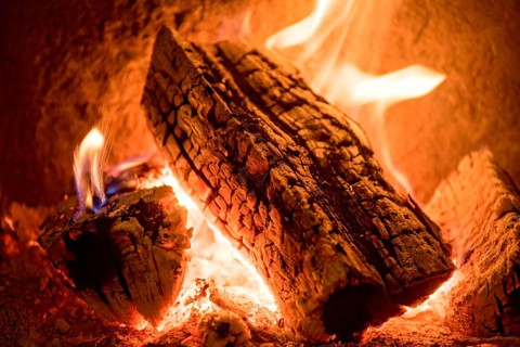 Burning log in the fireplace