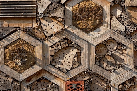 Insect hotel made of natural materials such as clay