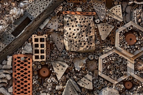Insect hotel made of natural materials such as clay