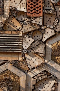 Insect hotel made of natural materials such as clay