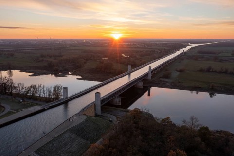 Sunset at the Magdeburg waterway junction