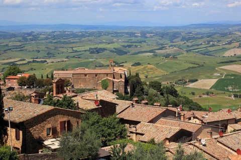View from the Fortezza over the village of Montalcino and the countryside