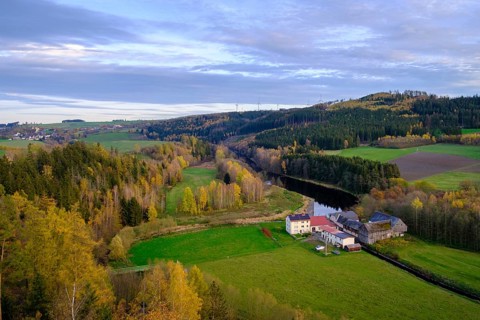 Flower mill on the Saale from the Pottiga viewing platform