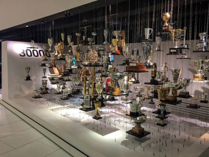 Presentation of Porsche Motorsport Cups Victory Trophies in Porsche Museum Stuttgart Zuffenhausen