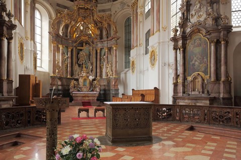 Interior view with chancel of the Baroque Augustinian Church