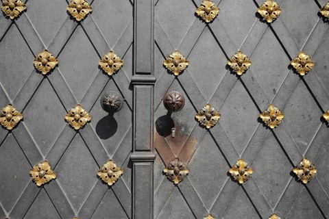 Door with golden fittings and doorknob