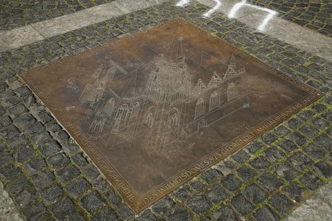 Memorial slab on the ground at historic Mainz Cathedral St. Martin