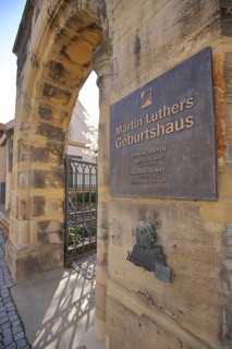 Portal and entrance to the UNESCO Luther's Birthplace with inscription Martin Luther