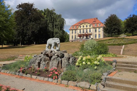 Park villa with sculpture elephant figure at the castle park